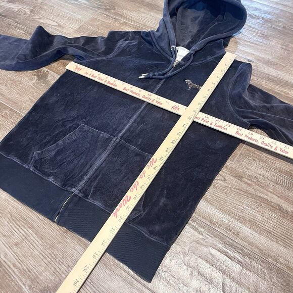 Victoria’s Secret Pink Hoodie Medium Black Gold Sequin Bling Vintage Full Zip - Picture 15 of 16